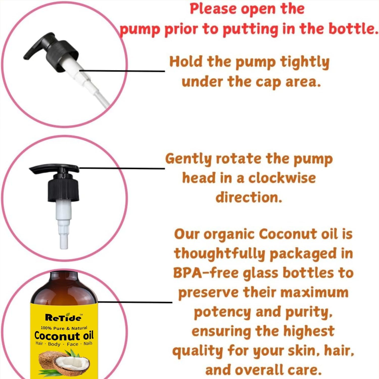 Organic Fractionated Coconut Oil, Cold Pressed Pure Liquid Carrier Oil with Pump, Hexane Free, Glass Bottle, 8 Fl Oz
