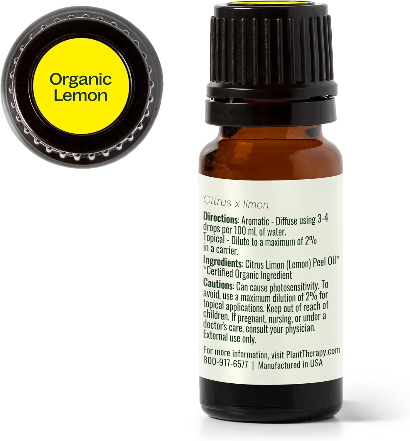 Plant Therapy Organic Lemon Essential Oil 100% Pure, USDA Certified Organic, Undiluted, Natural Aromatherapy, Therapeutic Grade 10 mL (1/3 oz)