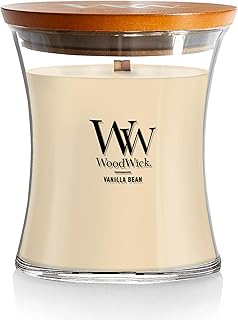 WoodWick Vanilla Bean Holiday Candle Gifts for Women and Men, 9.7 oz Medium Hourglass Candle with Crackling Wick