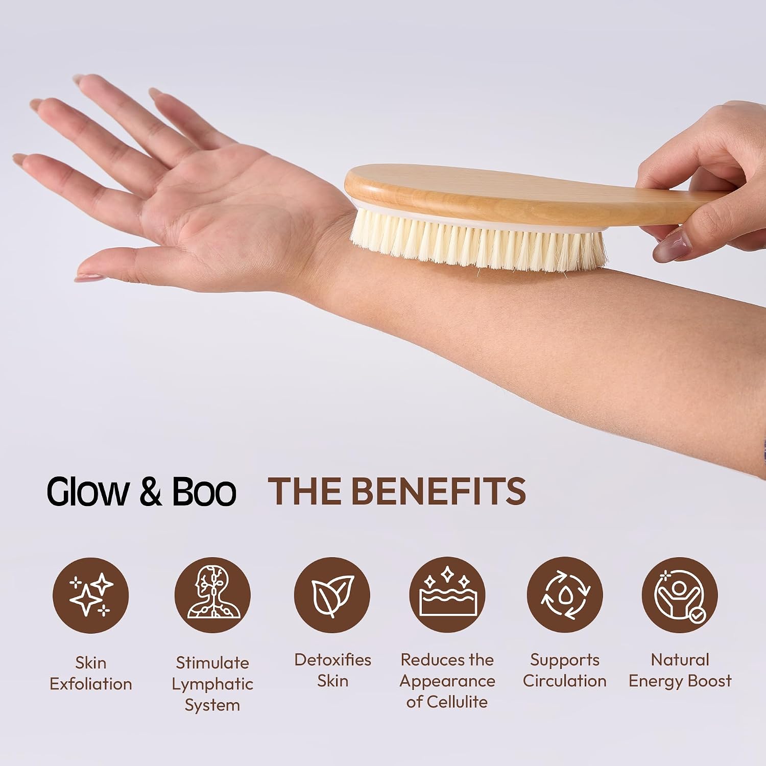 Dry Body Brush for Shower & Bath – Bamboo Exfoliating Brush for Dry or Wet Use – Full Body Skin Care for Legs, Back, Arms, Cellulite & Lymphatic Drainage