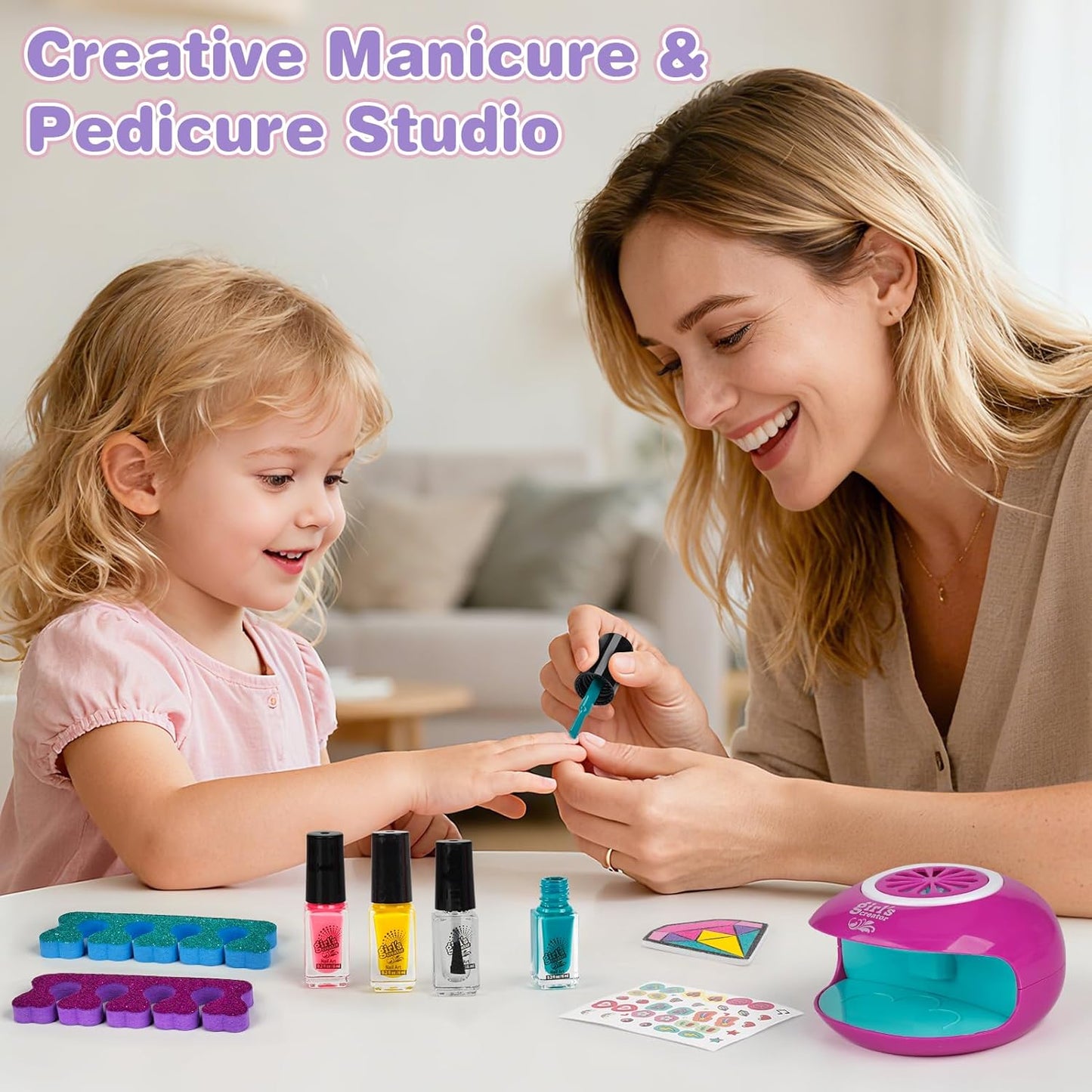 Dreamon Kids Foot Spa & Nail Kit Set - 25 Pcs Kids Spa Day Kit with Middle Size Rainbow Light Massage Foot Soak Tub - Manicure Pedicure Art Salon Girl Stuff - Christmas Birthday Gift for 3-12 Year Old