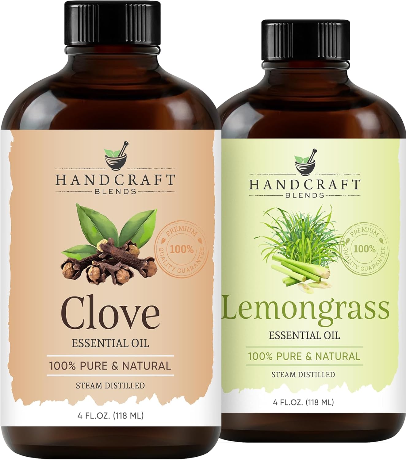 Handcraft Blends Bright & Bold Set: Lemongrass and Clove Essential Oils – (2 x 4 Fl Oz) – 100% Pure & Natural – for Diffuser, Aromatherapy, and DIY Projects