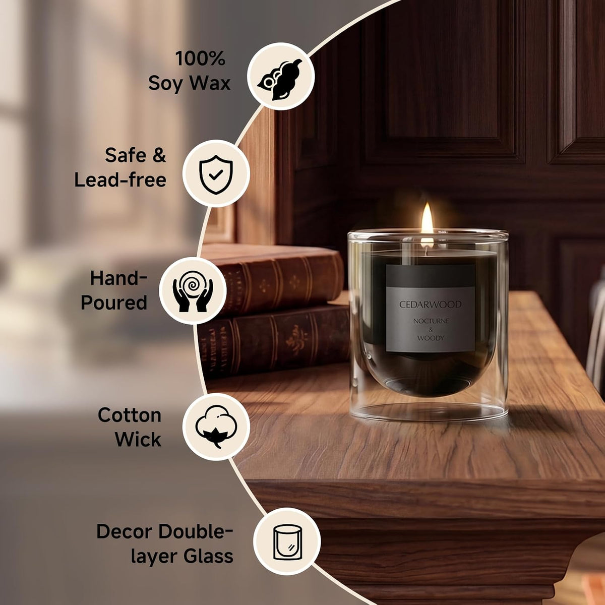 Cedar and Pine Scented Black Candle for Women Mens