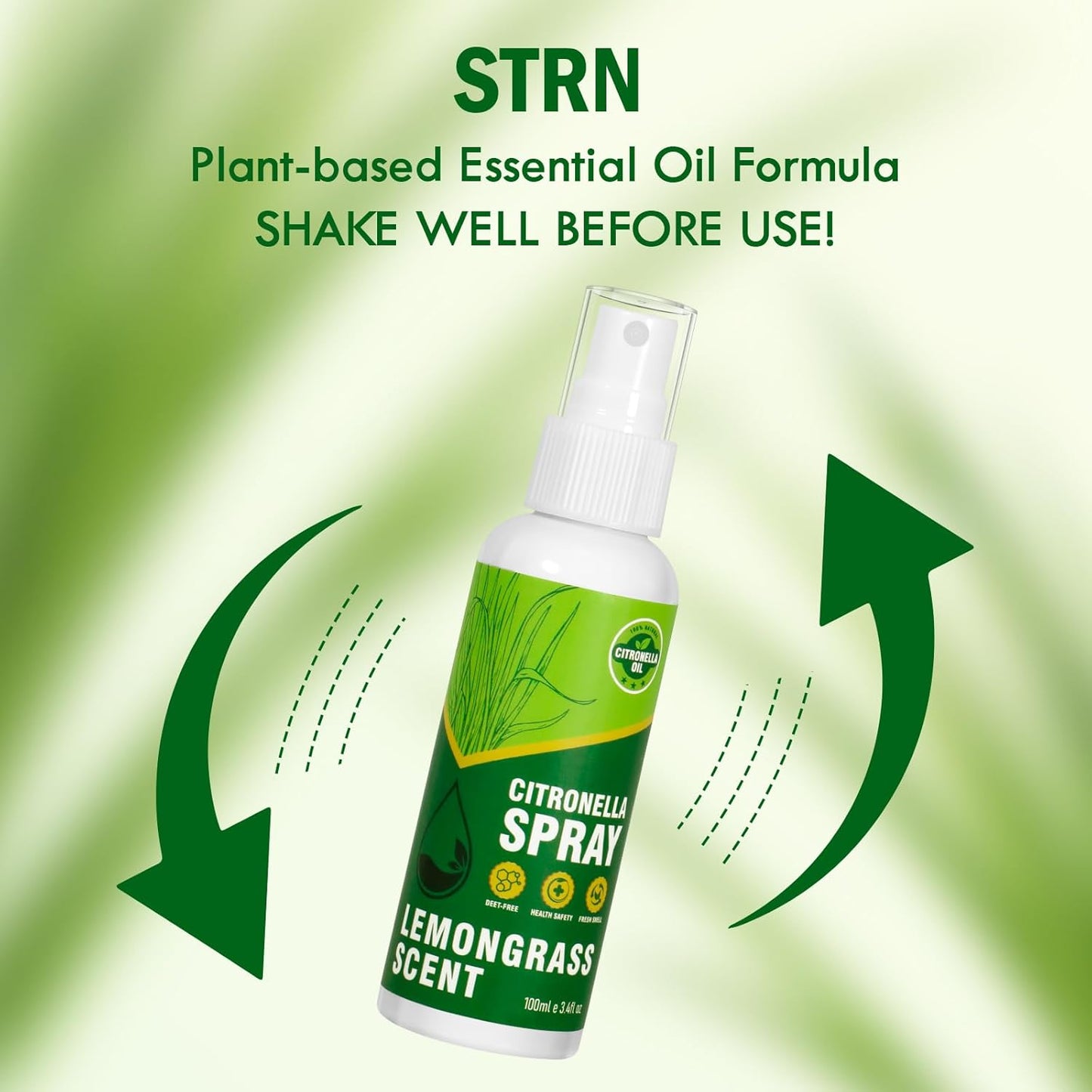 STRN Citronella Spray, DEET-Free, 6.76 oz (200ML), Air Freshener Spray for Summer Outdoor, Lemongrass Plant-Based Essential Oil Spray, for Patio, Camping, Hiking, Traveling, Fishing
