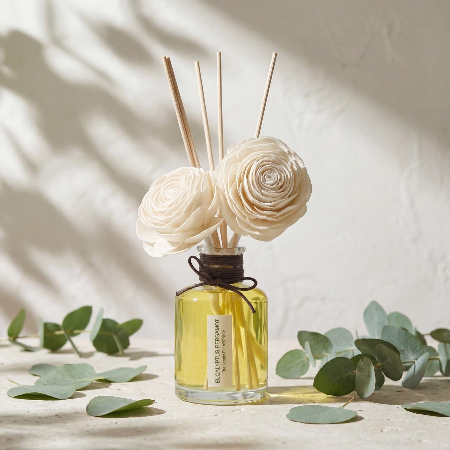 Aronica Twin Sola Diffuser 160ml_Eucalyptus and Bergamot Essential Oil Flower Diffuser, Non Toxic Reed Diffusers, Beach Themed Home Room Decor, Natural Gift for Men, Beach Scent