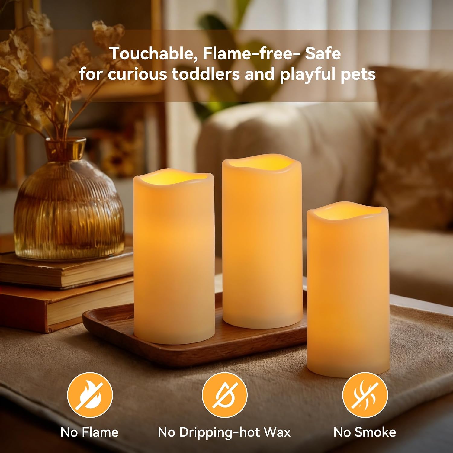 Raycare 3"x6" Outdoor Waterproof Flameless Candles, Battery Operated LED Electric Candles with Remote and Timers, Fake Pillar Candle for Patio, Porch, and Wedding Decor, Ivory, Set of 3