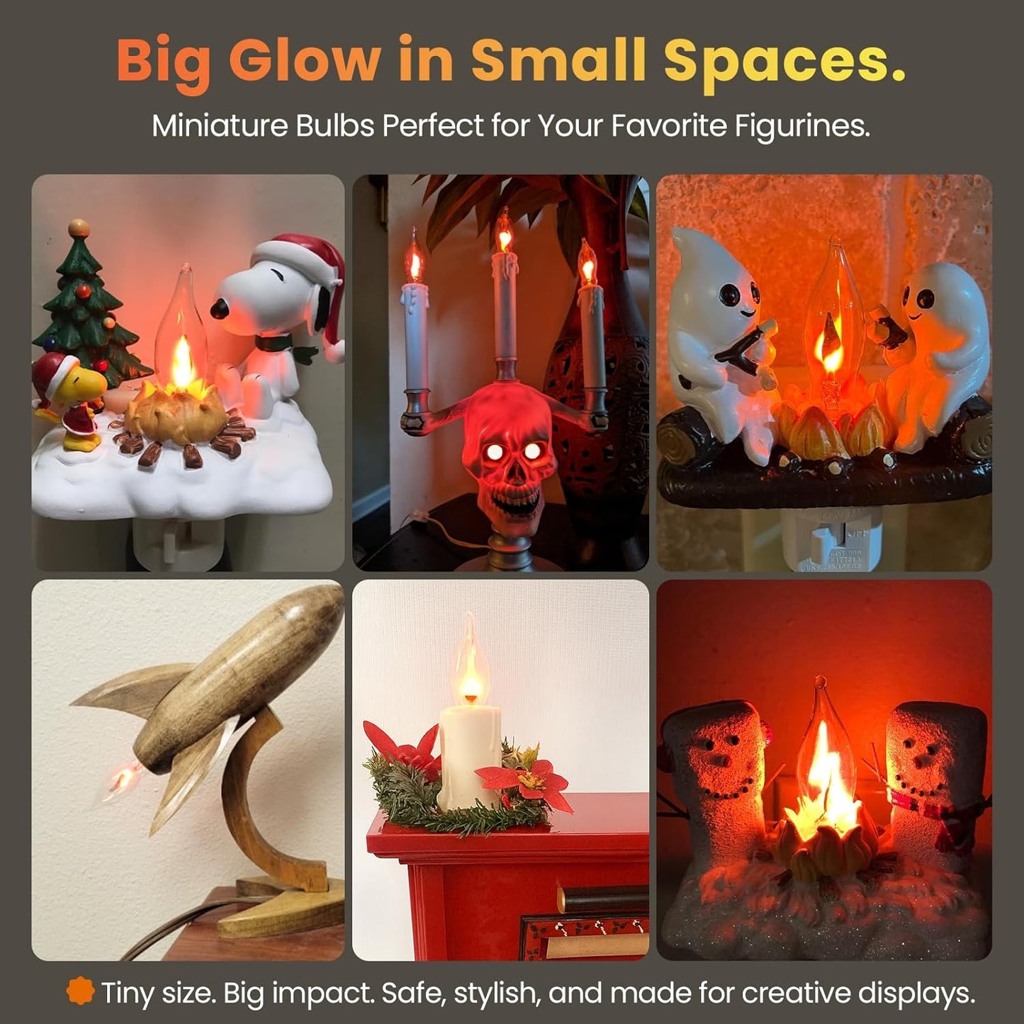 Hompavo Upgraded Flame Light Bulbs, Compact E12 Chandelier Base Candle Flickering Fire Light Bulb for Halloween Christmas Party Porch Indoor & Outdoor Home Decor - 6 Pack