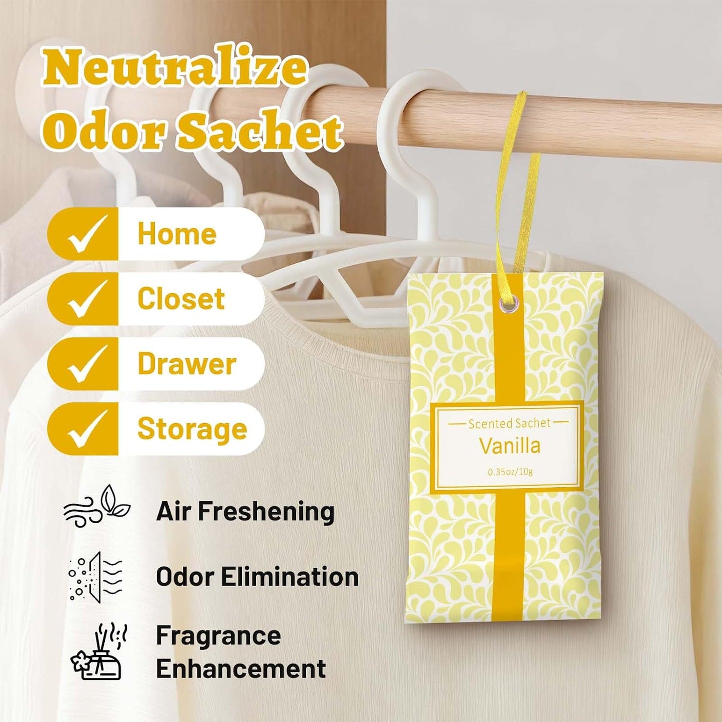 STRN Scented Sachets for Drawer and Closet, Vanilla Scented Long-Lasting Sachets, 14 Packs for Home Fragrance, Small Space Air Freshener for Wardrobes