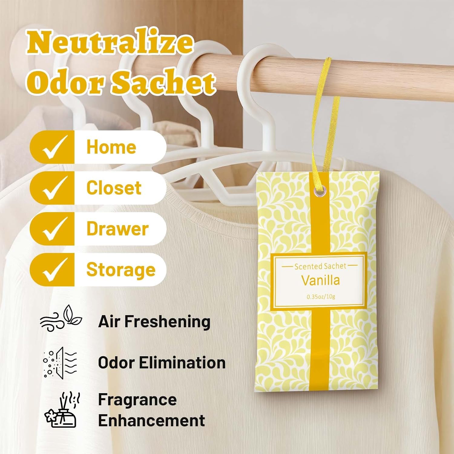 STRN Scented Sachets for Drawer and Closet, Vanilla Scented Long-Lasting Sachets, 14 Packs for Home Fragrance, Small Space Air Freshener for Wardrobes