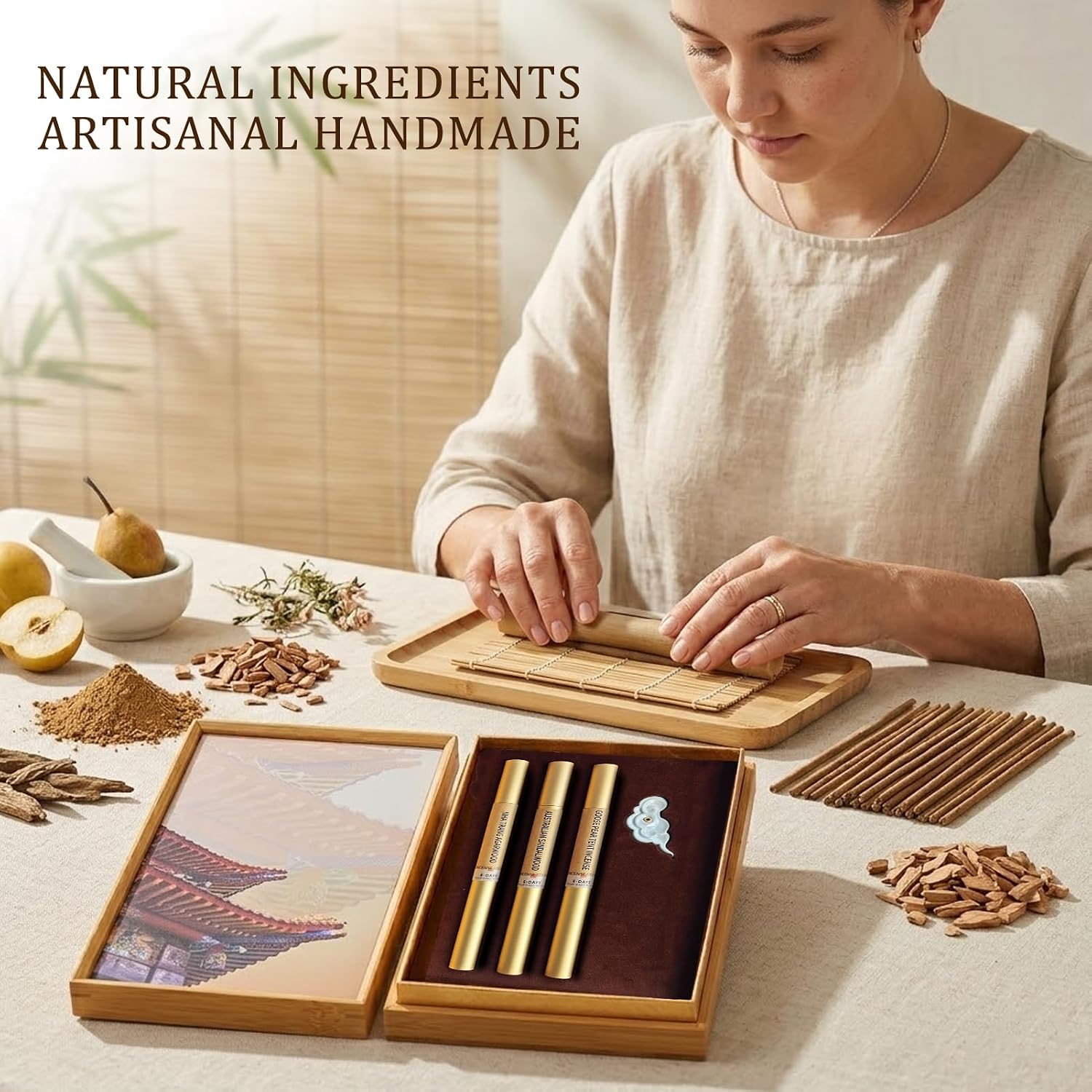 3-in-1 Incense Sticks Gift Set – 3 Scents with Incense Holder, (Nha Trang Agarwood, Goose Pear Tent, Australian Sandalwood) – Aromatherapy for Meditation, Yoga, Home – 30g (80 Sticks)
