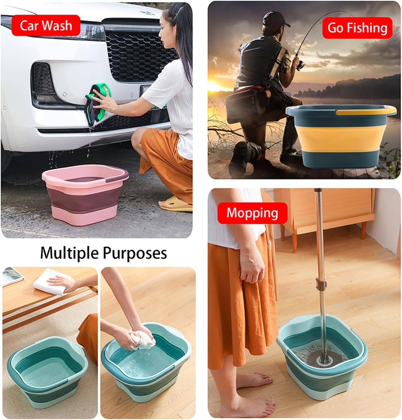 WMHYLYH Collapsible Foot Spa Bath Massager for Dry Cracked Feet, Feet Soaking Tub with Massage Acupoint, Pedicure Foot Soak Basin Plastic Bucket with Handle(Green)