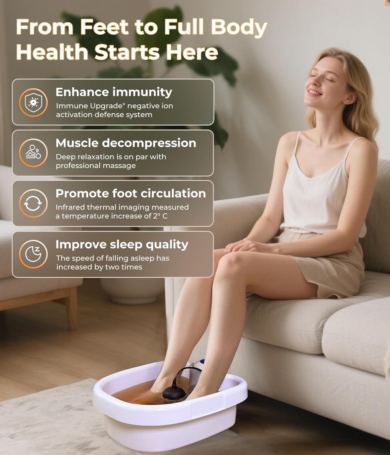 Ionic Foot Detox Machine 3.0, Foot Spa at Home detox, Ion Detox Foot Bath Cleanse Machine to Remove Toxins -2 Arrays, 15 Disposable Foot Bath Liners, Detox Sea Salt, Upgraded Durable Basin