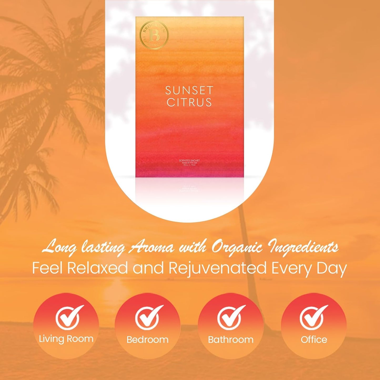 Brooklyn Fragrance Co. Water Color Sachet Bags – Sunset Citrus Scented Pouches – Perfect Aroma for Drawers, Closets, Cars and Bathrooms – Long-Lasting Fresh Scent Sachets (6- Pack)