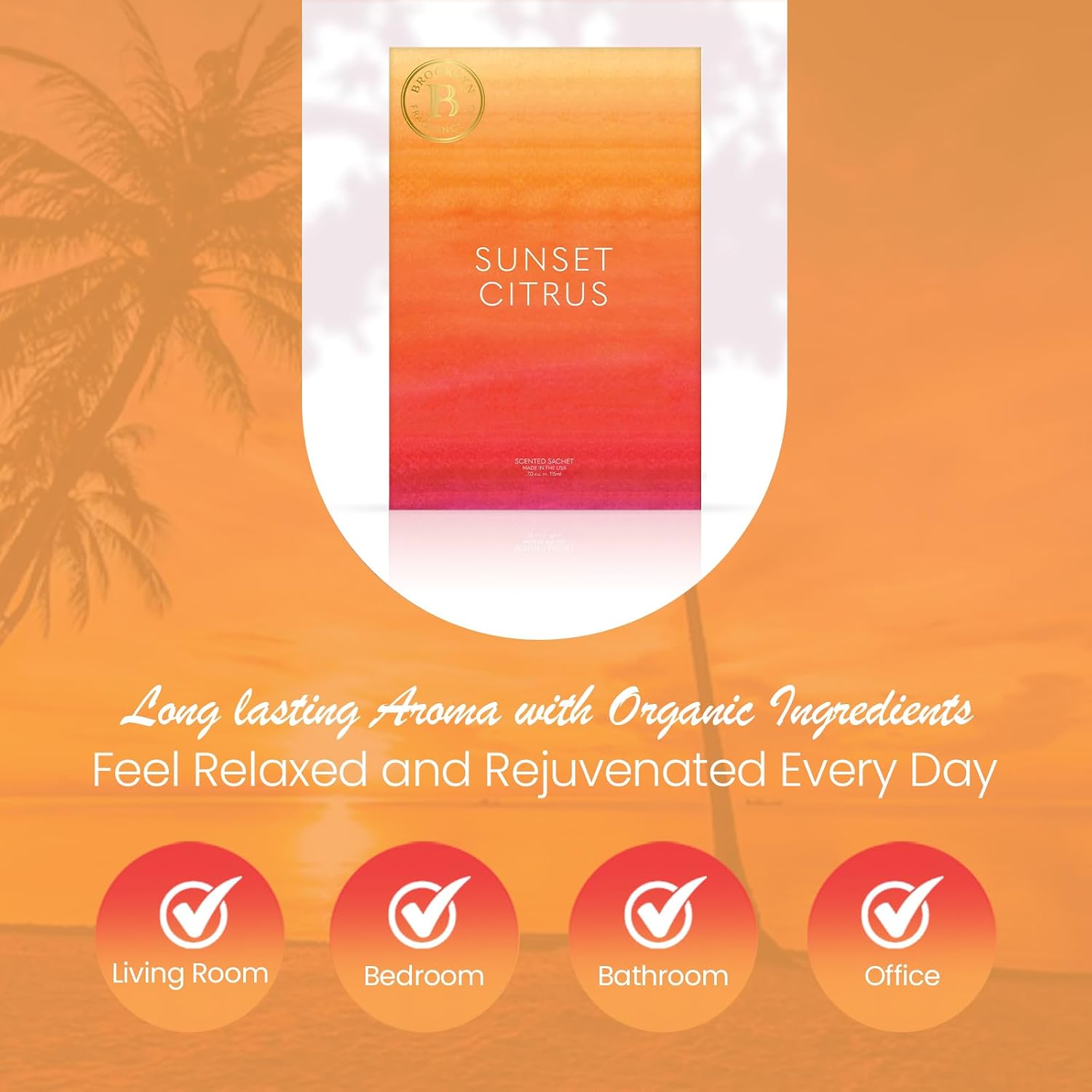 Brooklyn Fragrance Co. Water Color Sachet Bags – Sunset Citrus Scented Pouches – Perfect Aroma for Drawers, Closets, Cars and Bathrooms – Long-Lasting Fresh Scent Sachets (6- Pack)