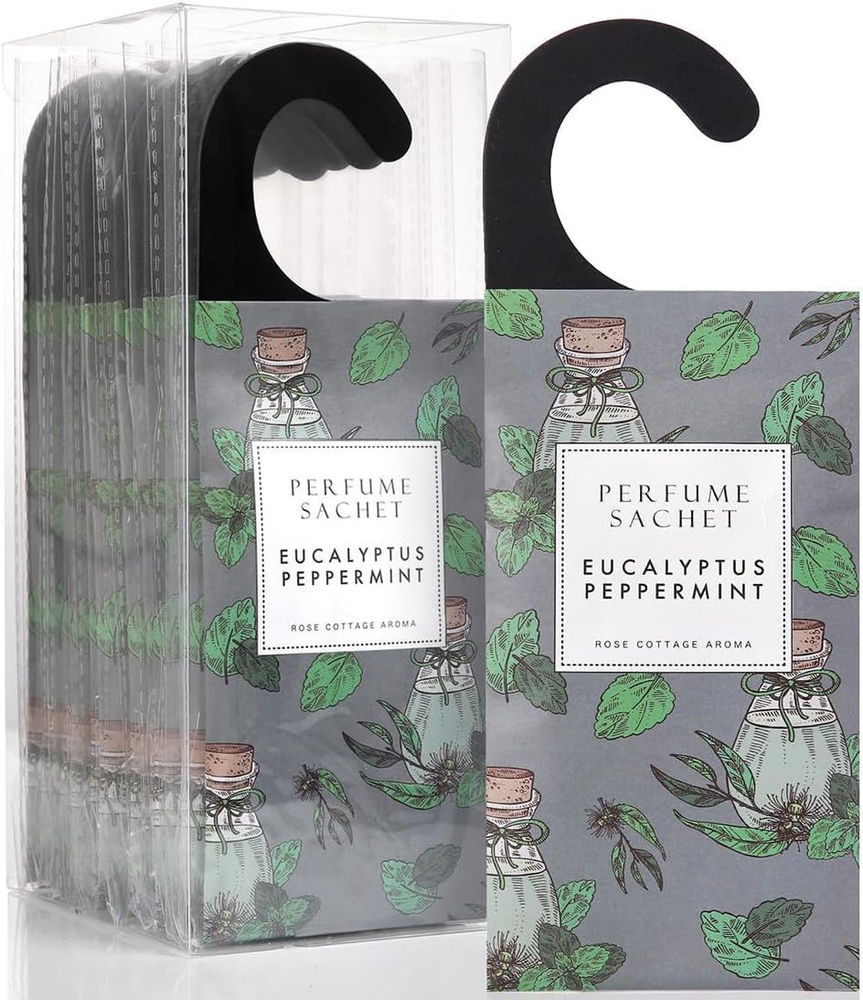ROSE COTTAGE Large 12 Packs Eucalyptus Peppermint Hanging Closet Air Freshener Scented Sachets Long Lasting Smell Goods