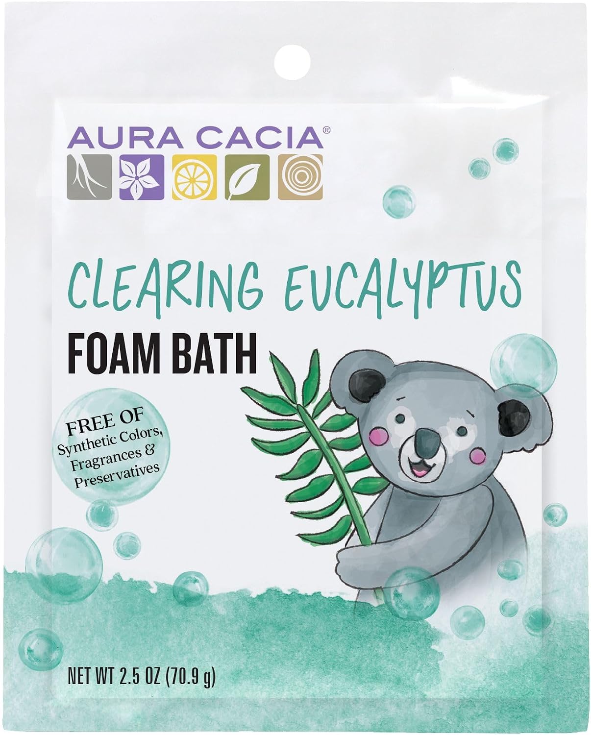 Aura Cacia Foam Bath for Kids, 2.5 Oz (Pack of 6) - Eucalyptus and Citrus Essential Oils, Gentle Cleansing Bubble Bath for Kids, Paraben-Free