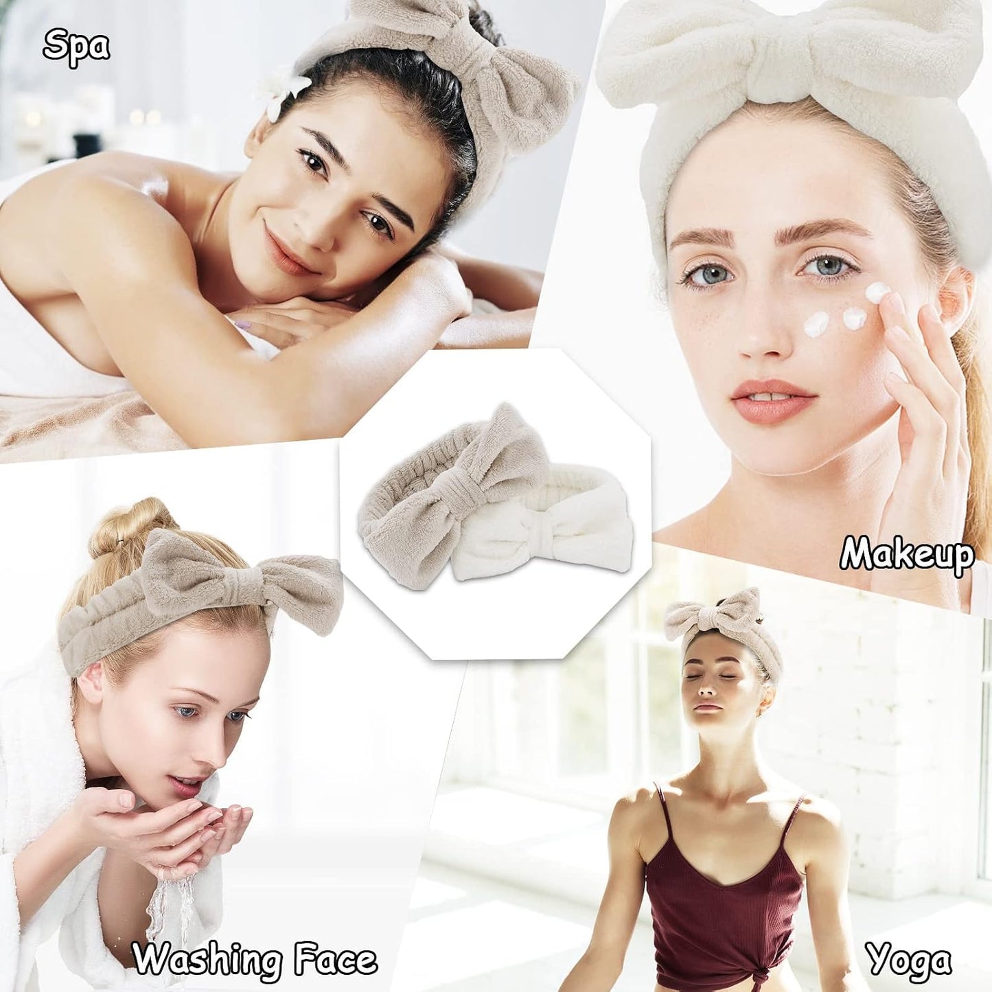Casoty 6PCS Spa Headband and Wristbands Set,Soft Microfiber Makeup Headband with Bow & Absorbent Wrist Bands,Skincare Hair bands for Women Girls Face Washing Yoga Makeup Self-Care Gifts ﻿