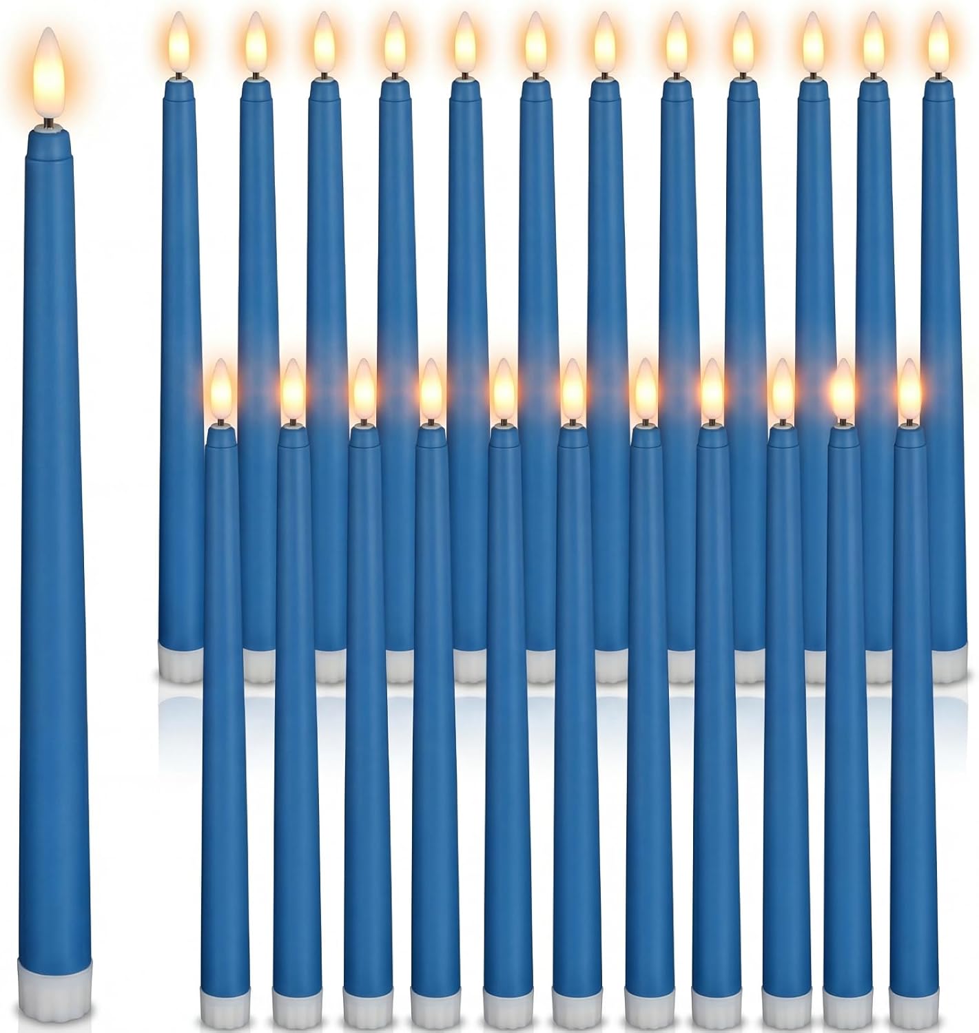Macarrie 24 Packs Flameless Taper Candles Battery Operated Fake 11 Inch Long Candlelight LED Flameless Candlesticks Flickering Tapered for Summer Fall Wedding(Blue)