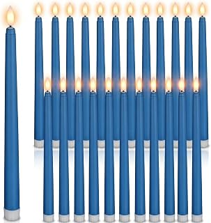Macarrie 24 Packs Flameless Taper Candles Battery Operated Fake 11 Inch Long Candlelight LED Flameless Candlesticks Flickering Tapered for Summer Fall Wedding(Blue)