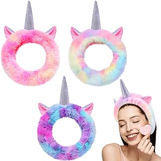 Chuangdi 3 Pieces Unicorn Headbands Unicorn Makeup Bandeau Spa Head Wrap Crown Cute Shower Hairband Gifts for Women Girls Washing Face, Makeup, Sports, Yoga, Spa