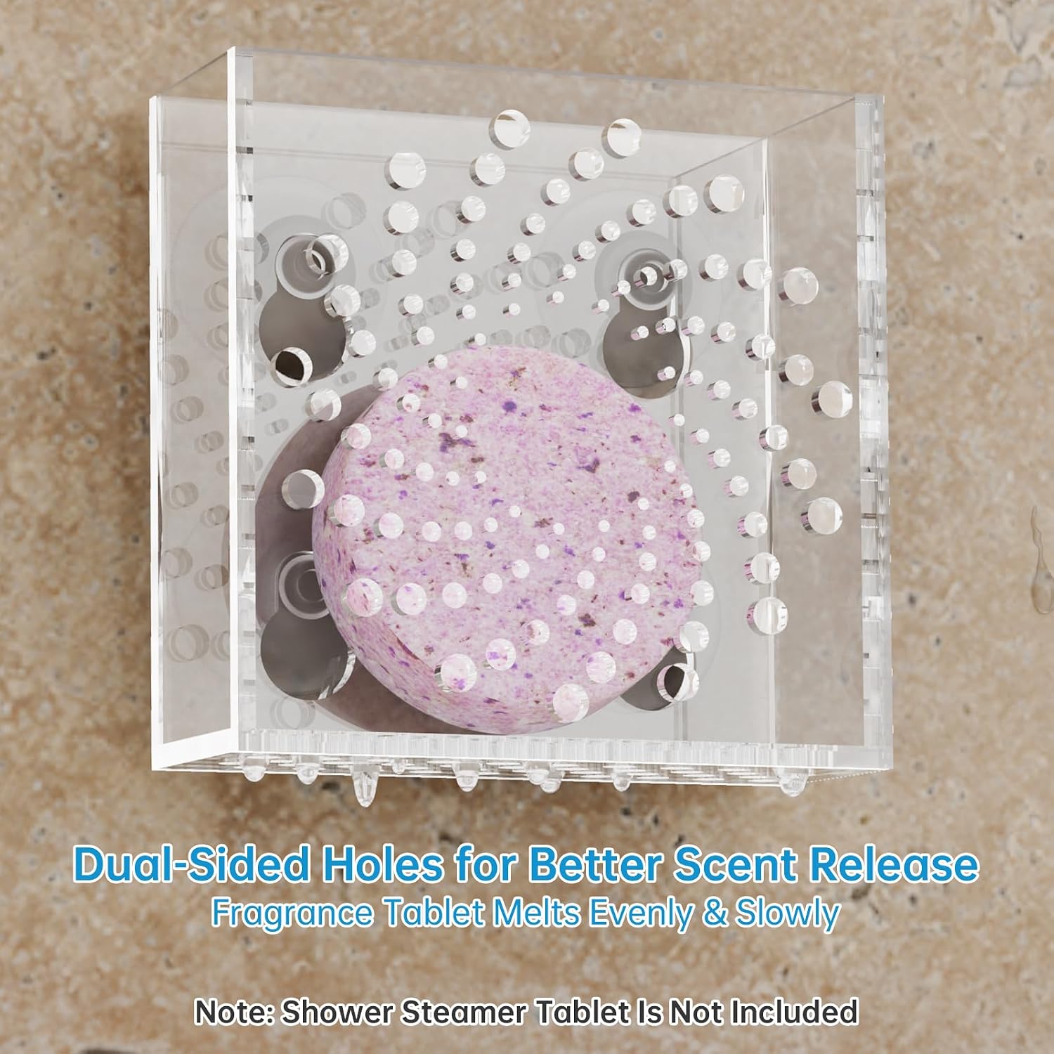 NiHome Acrylic Shower Steamer Tray Clear, Shower Steamer Holder with 4 Suction Cups and Self-Adhesive Tape, Extends Fragrance Duration, Prevents Stepping and Drain Clogs, Fits Smooth Shower Surfaces