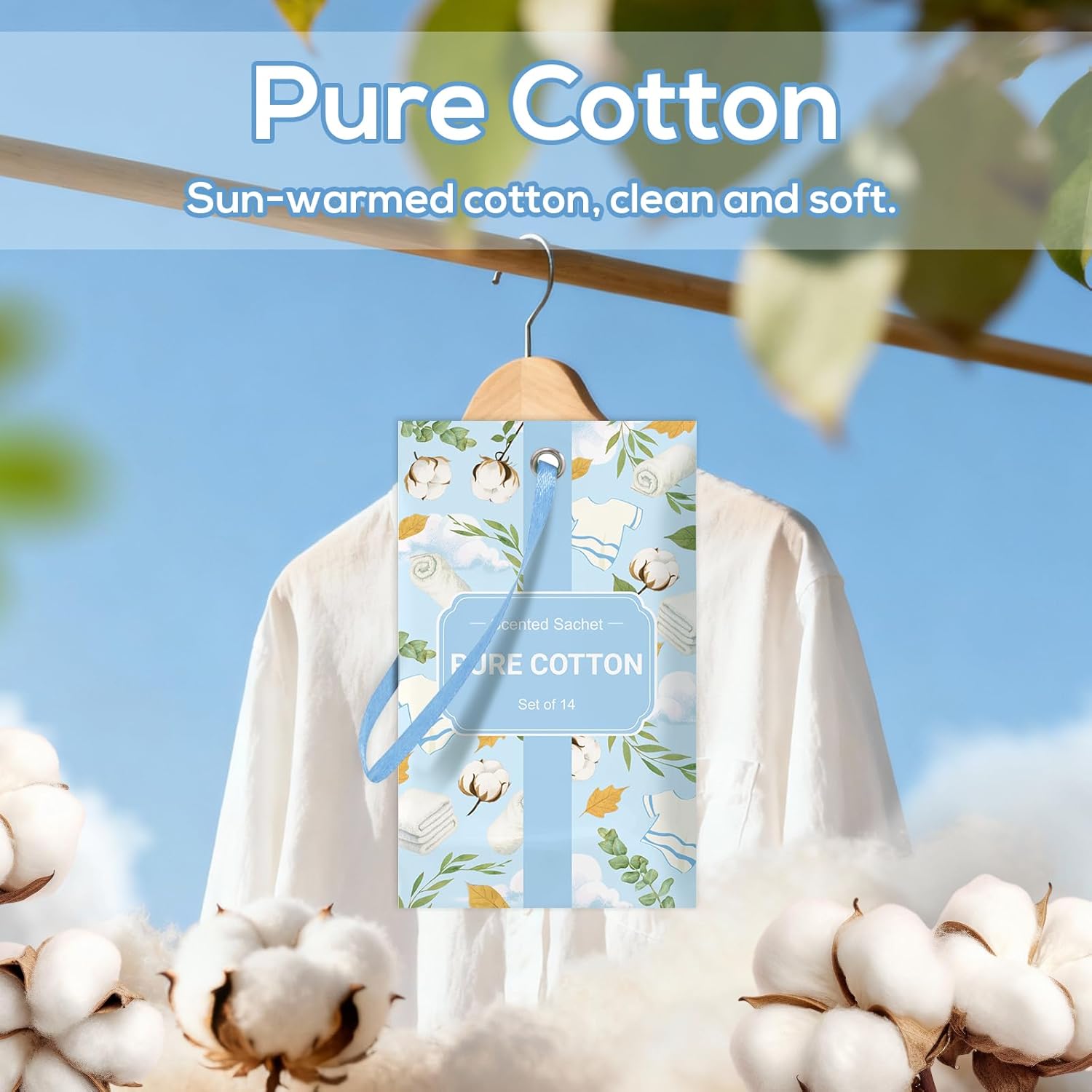 SCENTORINI Scented Sachets for Drawers and Closets, Pure Cotton Scent 14 Pack, Home Fragrance Sachets Bags Wardrobe Freshener for Dresser, Closets, Clothes Storage, Small Space, Suitcases