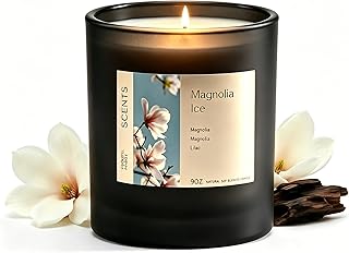 Scented Candle for Sleep & Relaxation, Magnolia Sandalwood Soy Candle, Long Lasting 50 Hour Burn, Floral Woody Home Aromatherapy Candle for Bedroom, Yoga, Bath Self Care & Gifts