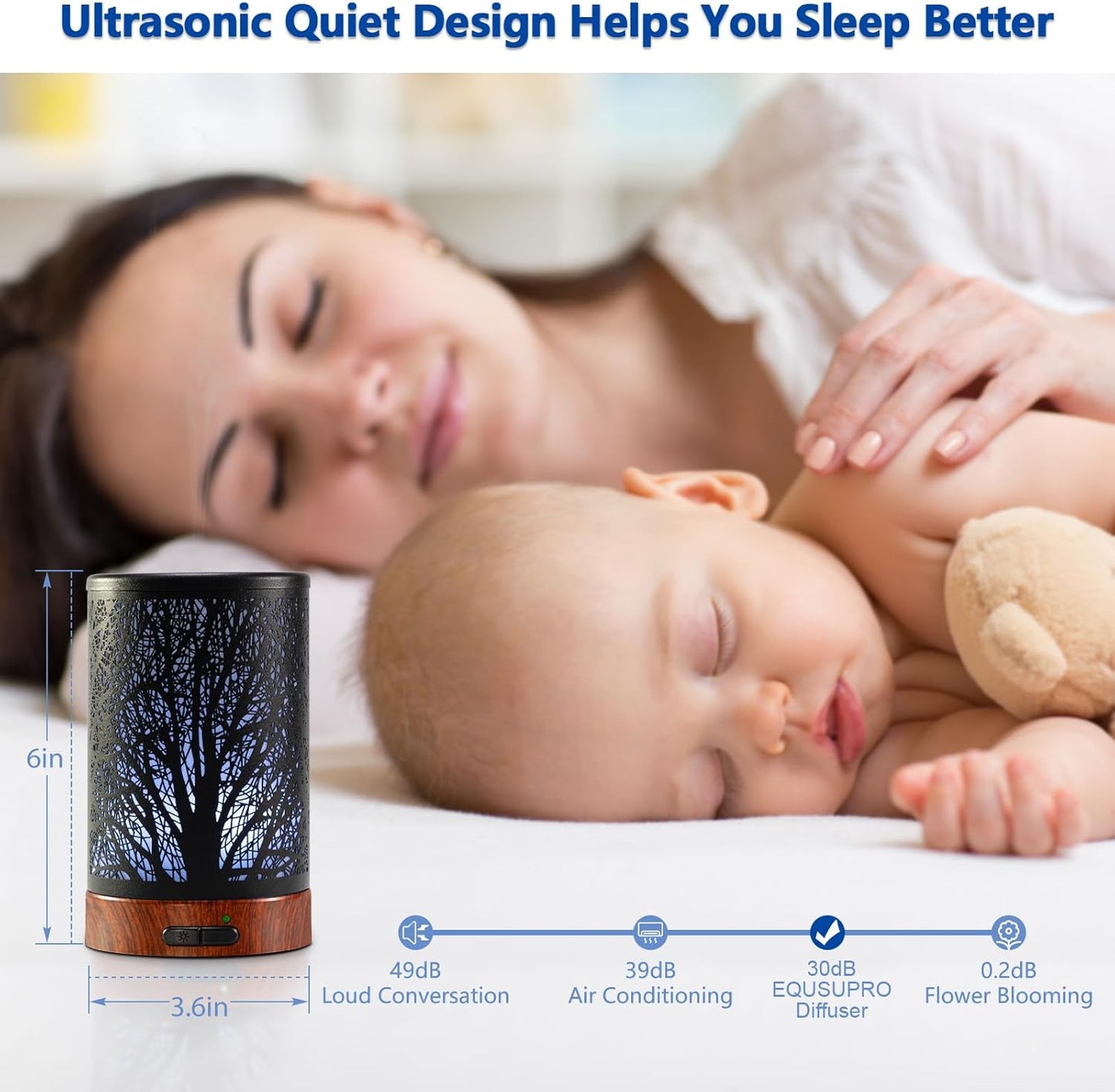 EQUSUPRO Essential Oil Diffuser 150ml Black Metal Aromatherapy Oil Diffuser Ultrasonic Cool Mist Diffuser with Auto Shut-Off Protection,7 Colors Changed LED for Home Office SPA Yoga