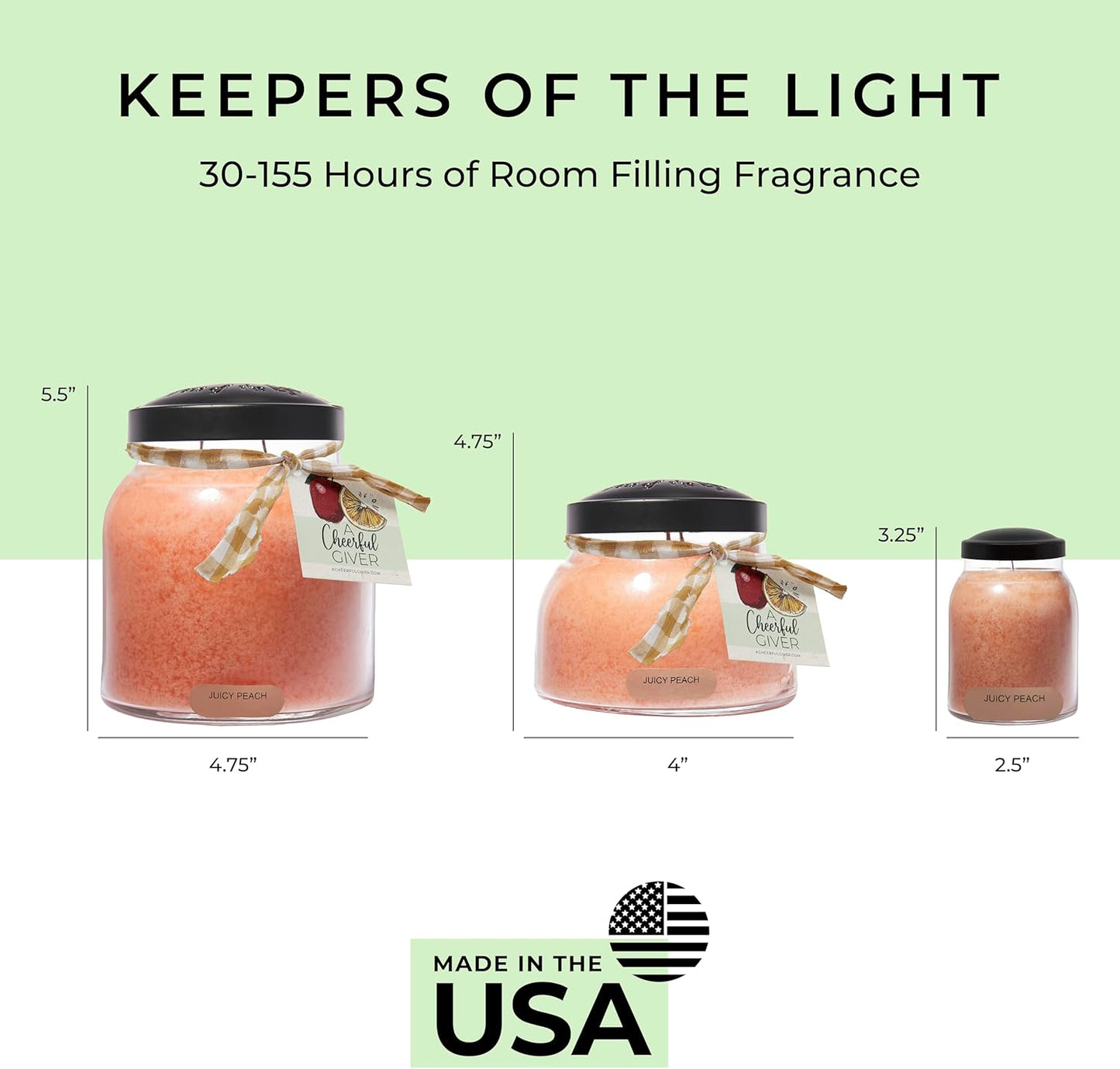 A Cheerful Giver - Juicy Peach Papa Scented Glass Jar Candle (34oz) with Lid & True to Life Fragrance Made in USA