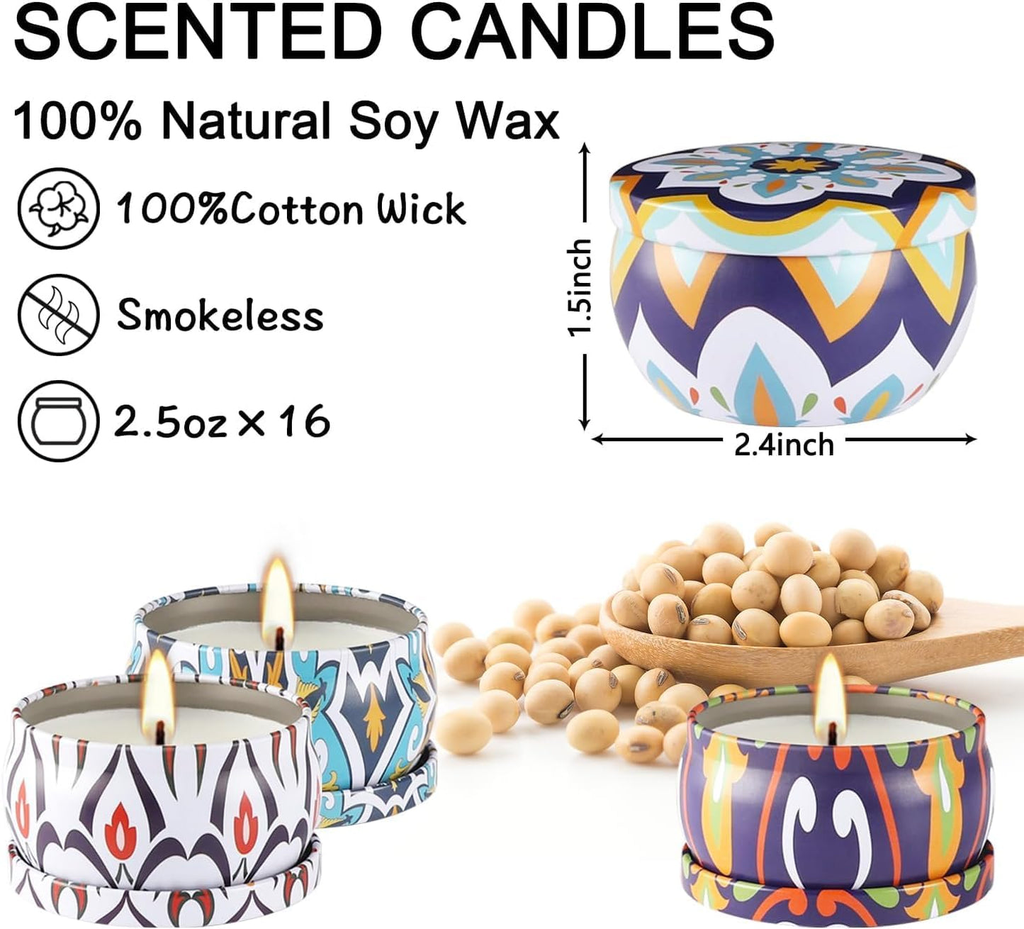 YOROXRG Scented Soy Wax Travel Tin Jar Candles - 2.5 OZ Gifts for Home, Mom - Christmas, Birthday, Thanksgiving, Mother's Day - 16 Pack