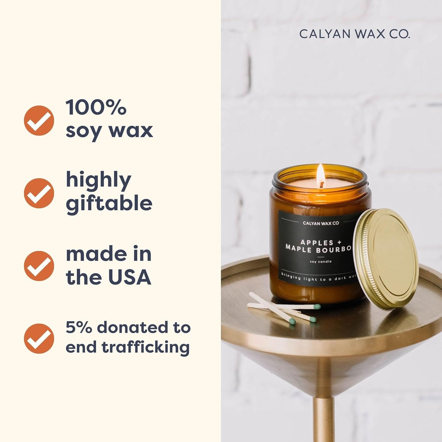 Calyan Wax Co. Oakmoss & Amber Scented Candle - 57 Hour Burn - Luxury Clean Soy Wax Candles - Long Lasting Amber Glass Jar Candle for Home - 7.2oz