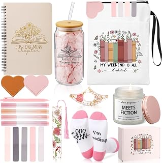 Widecook 21 Pcs Book Lovers Gifts for Women Book Club Gift Accessories Sleeve Glass Cup Mug Notebook Pens Candle Socks Bookmarks for Birthday Readers Bookish Bookworms Librarian