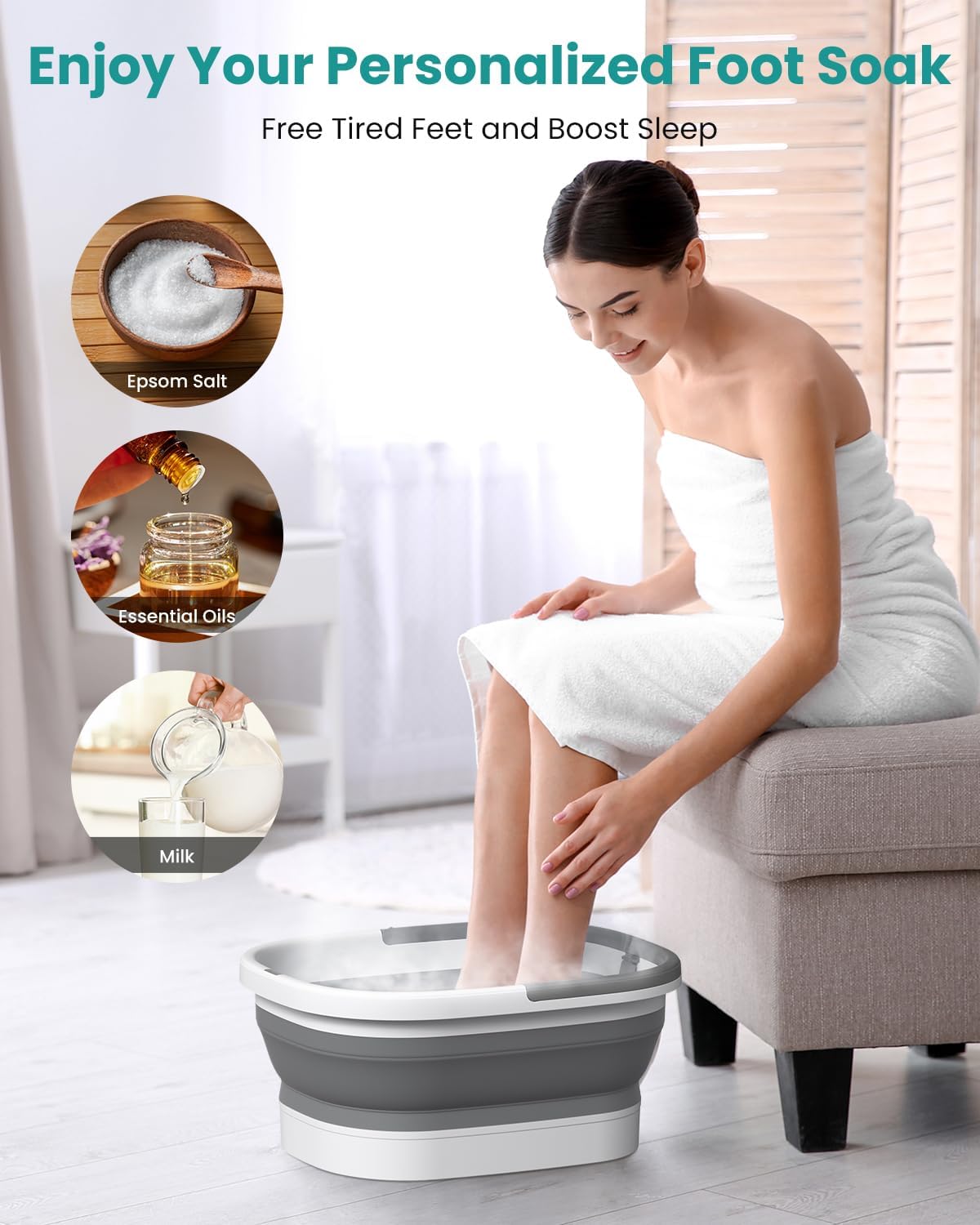 Nekteck Foot Soaking Tub Collapsible Bucket + Nekteck Cordless 6D Shiatsu Neck and Back Massager,