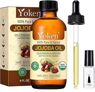 Yoken 4oz Jojoba Oil (EWG Verified) 100% Pure Cold Pressed Jojoba Oil for Face, Hair, Nails and Skin, Unrefined & Hexane Free, Natural Body Facial Moisturizer Multi-purpose oil Base Carrier Oil