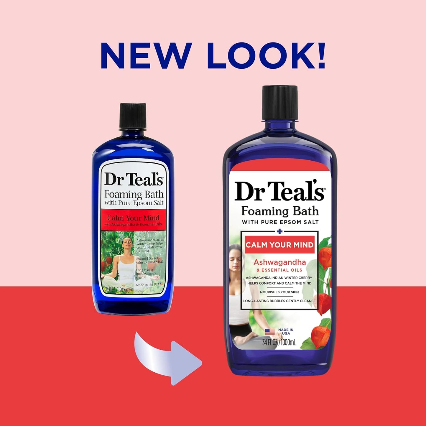 Dr Teal's Foaming Bath with Pure Epsom Salt, Shea Butter & Almond, 34 fl oz & Foaming Bath with Pure Epsom Salt, Ashwagandha, 34 fl oz