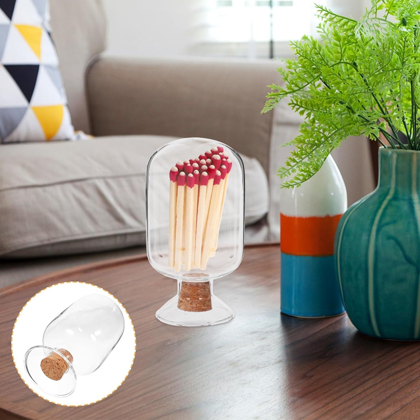 BESTOYARD Glass Match Holder, 125ml Match Cloche Jar Match Striker Jar Fancy Bathroom Matches Cloche Bottle for Candles Decorative Matches Fireplace