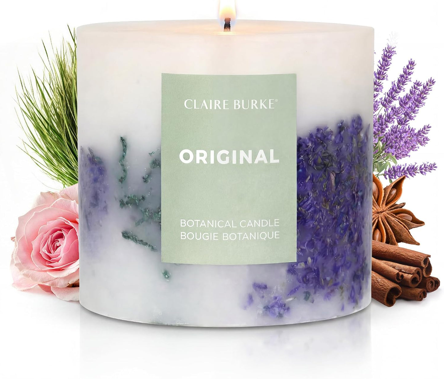 Claire Burke Original Botanical Candle – Luxury Scented Candle with Dried Botanicals | Rose, Lavender & Patchouli | Coconut Soy Wax, 65-Hr Burn, Decorative Candles for Home Decor | 18 oz