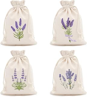 12 Pcs Sachet Bags Empty Small Sachet Bags for Fragrance Handmade Scent Sachets Lavender Pattern(13x18cm, Natural Cotton)