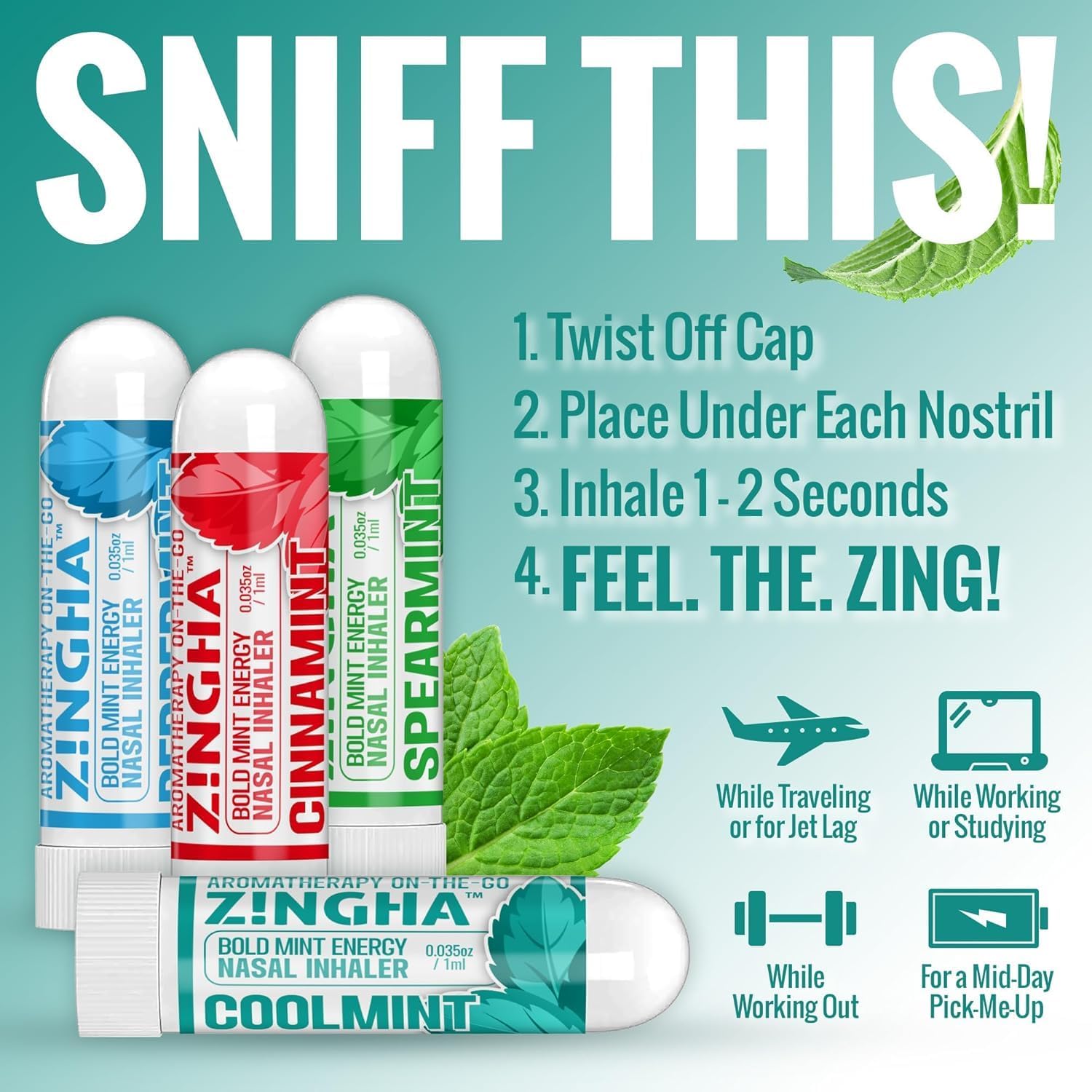 Z!NGHA Natural Aromatherapy Nasal Stick Boost Focus & Enhance Breathing | Portable Sinus Relief & Relaxation Nasal Inhaler Stick | Essential Oil Blend for Stress and Congestion (Grape Berry)