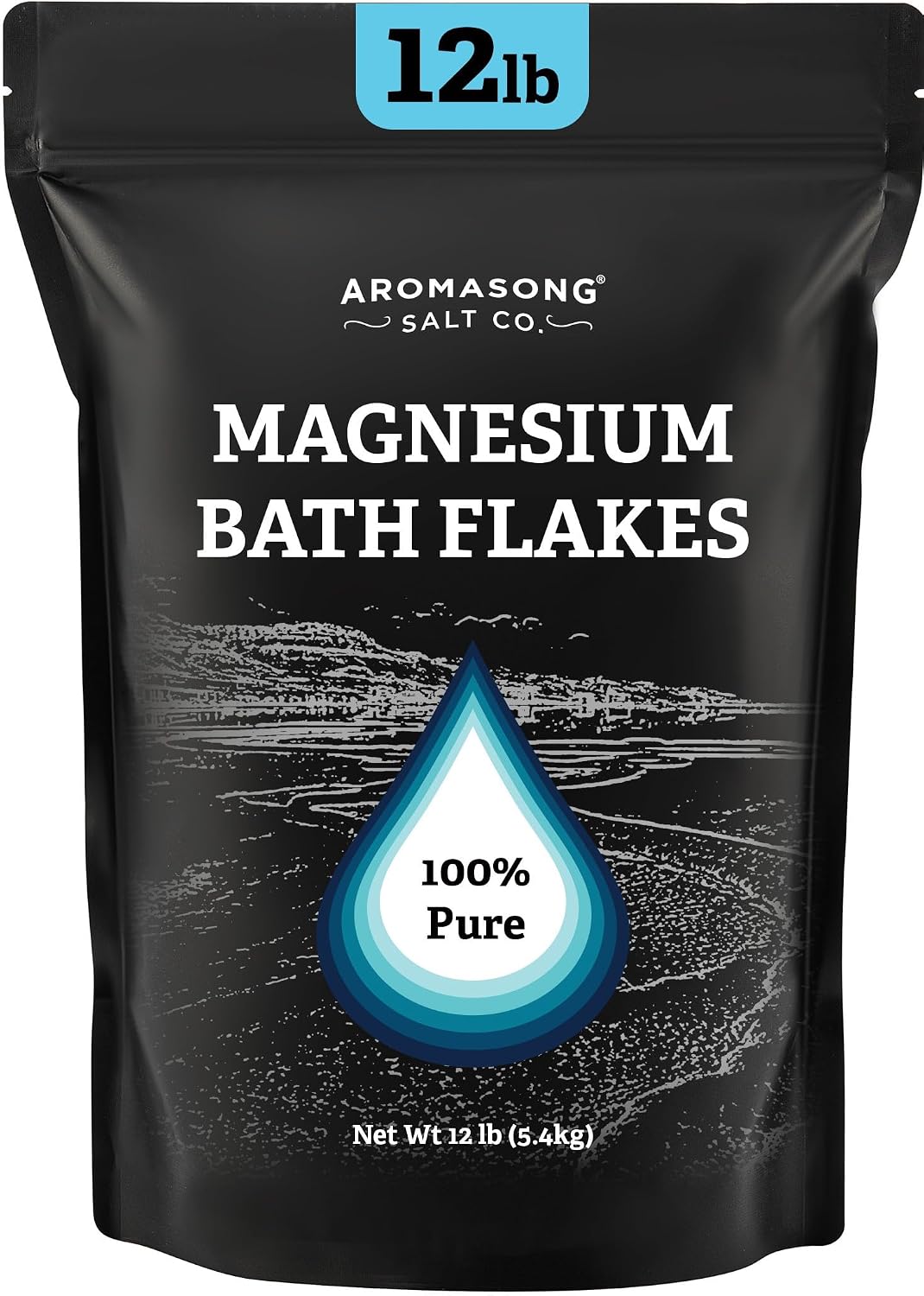 Aromasong Magnesium Flakes from The Dead Sea, 12 LB Resealable Black Bag - Muscle Relaxing Magnesium Chloride Bath Salts Soak for Headaches, Stress & Leg Discomfort