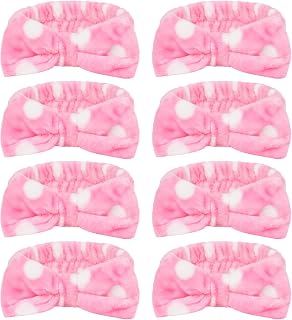 CIEHER 8 Pcs Spa Headbands for Women & Girls - Pink Dot Spa Headbands for Bachelorette Party, Sleep Party, Skincare, Makeup & Face Wash Use