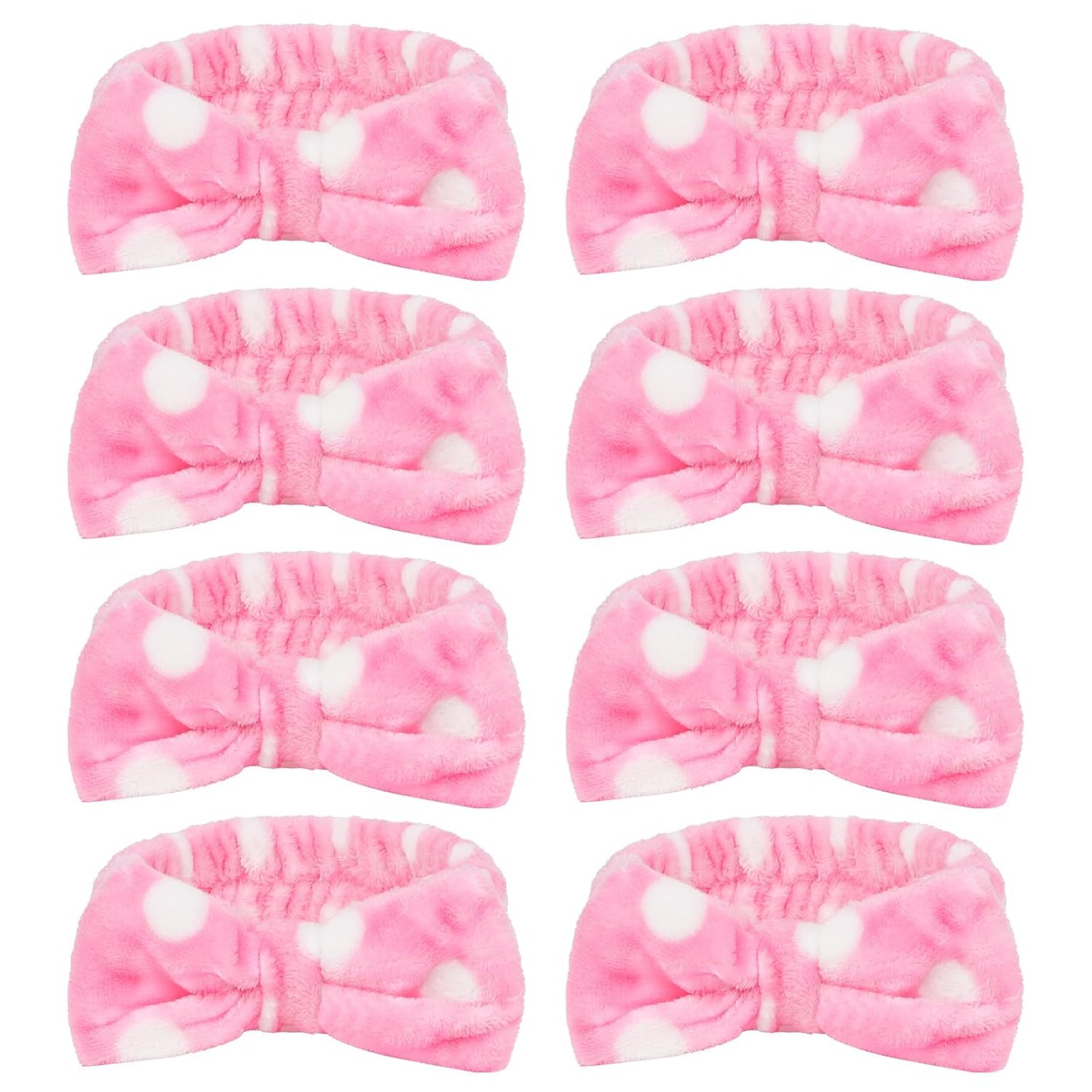 CIEHER 8 Pcs Spa Headbands for Women & Girls - Pink Dot Spa Headbands for Bachelorette Party, Sleep Party, Skincare, Makeup & Face Wash Use