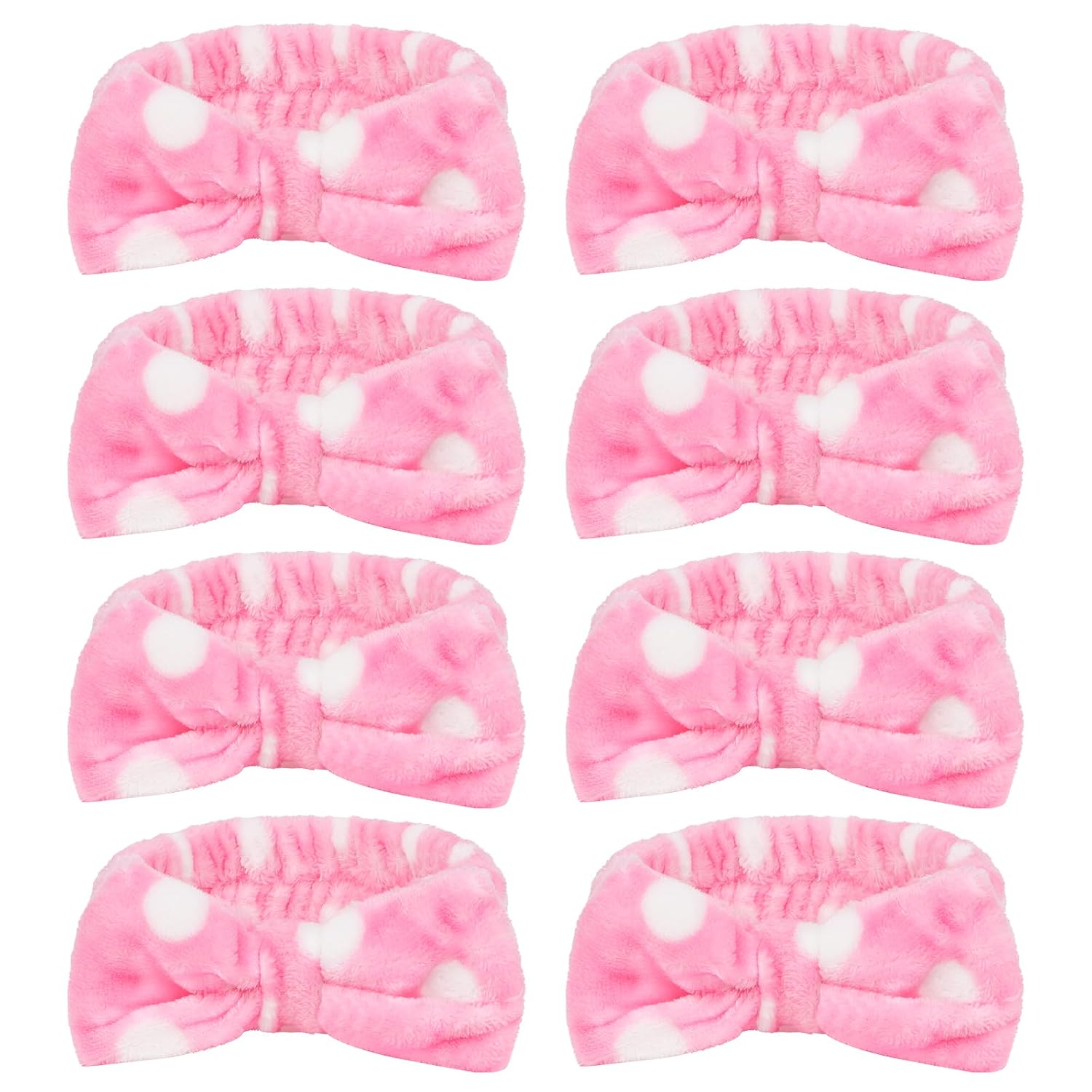 CIEHER 8 Pcs Spa Headbands for Women & Girls - Pink Dot Spa Headbands for Bachelorette Party, Sleep Party, Skincare, Makeup & Face Wash Use