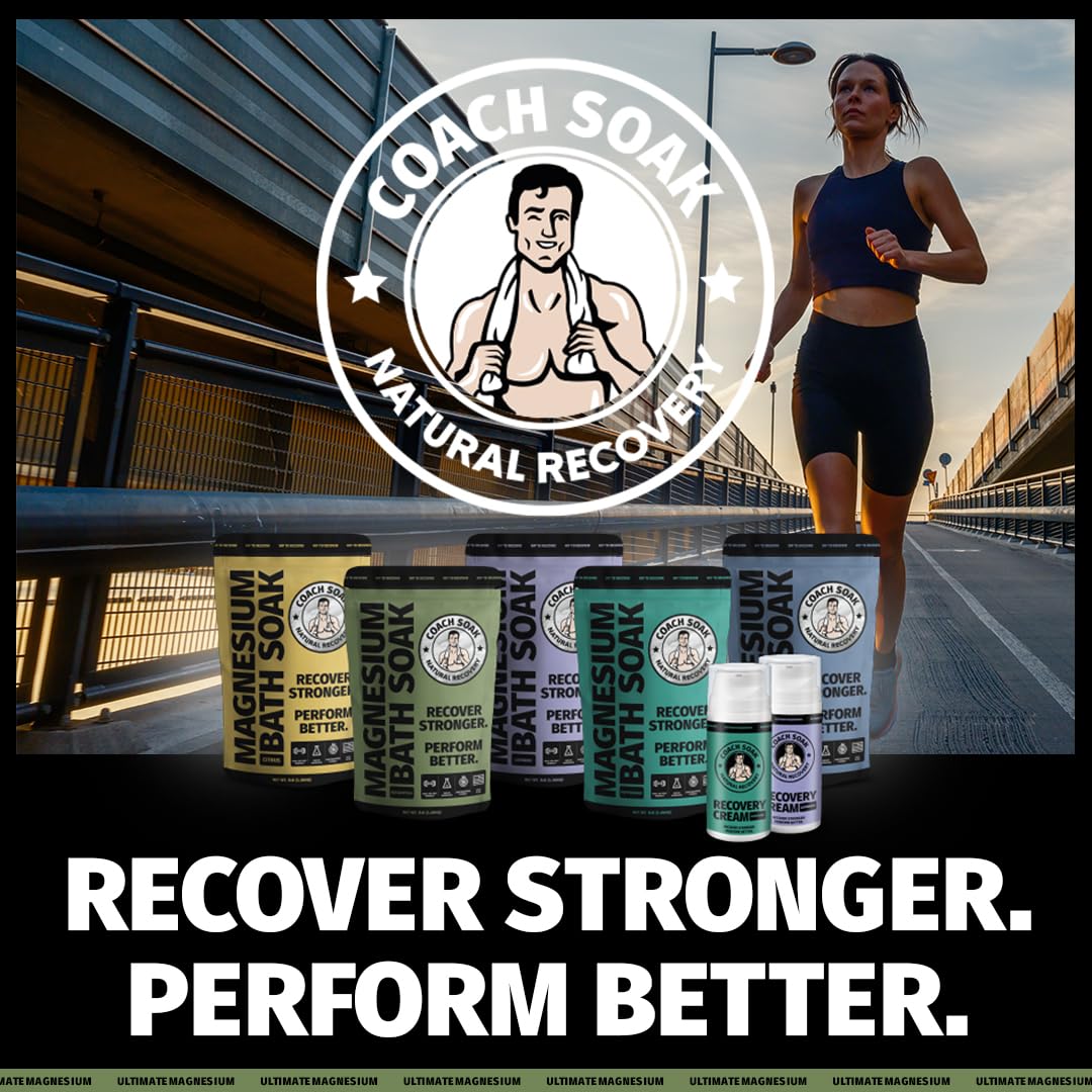 Coach Soak Recovery Bath Soak - Alternative to Epsom Salt Bath Soak - Fast-Absorbing Pure Magnesium Flakes & Dead Sea Salt with 21 Minerals, Bath Salts & Essential Oils - 3 lb, Eucalyptus Tee Tree