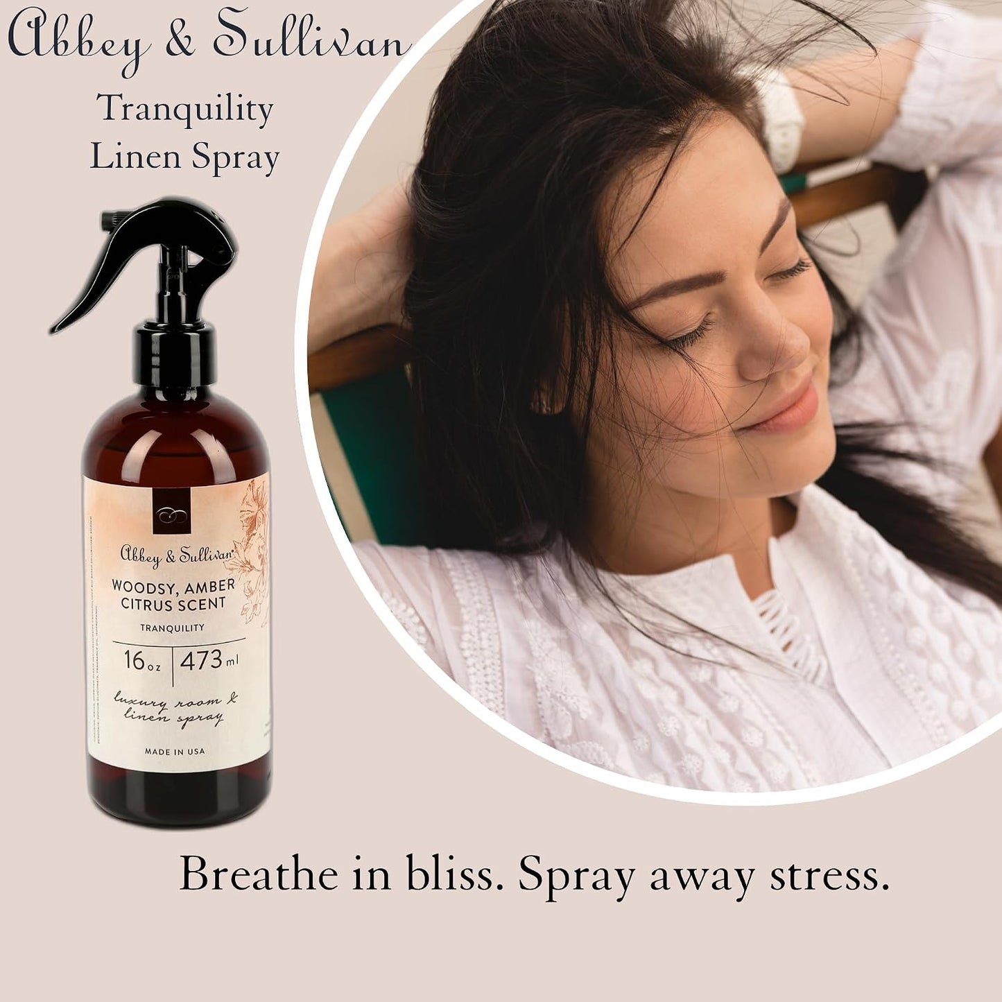 Abbey & Sullivan Linen Spray, Tranquility Warm Amber & Refreshing Citrus Odor Eliminating Scent, Pack of 2, 16 oz