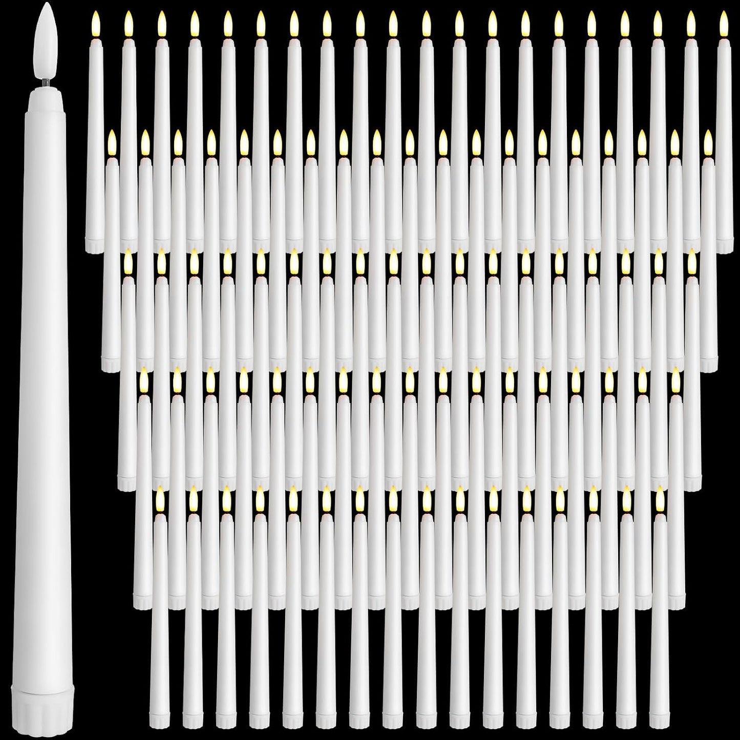 Baquler 100 Pcs 9.7 Inch Flameless Taper Candles Battery Operated Taper Candles Bulk LED Flickering White Candlesticks for Wedding Church Table Centerpiece Halloween Christmas Party Decor