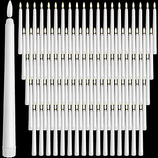 Baquler 100 Pcs 9.7 Inch Flameless Taper Candles Battery Operated Taper Candles Bulk LED Flickering White Candlesticks for Wedding Church Table Centerpiece Halloween Christmas Party Decor