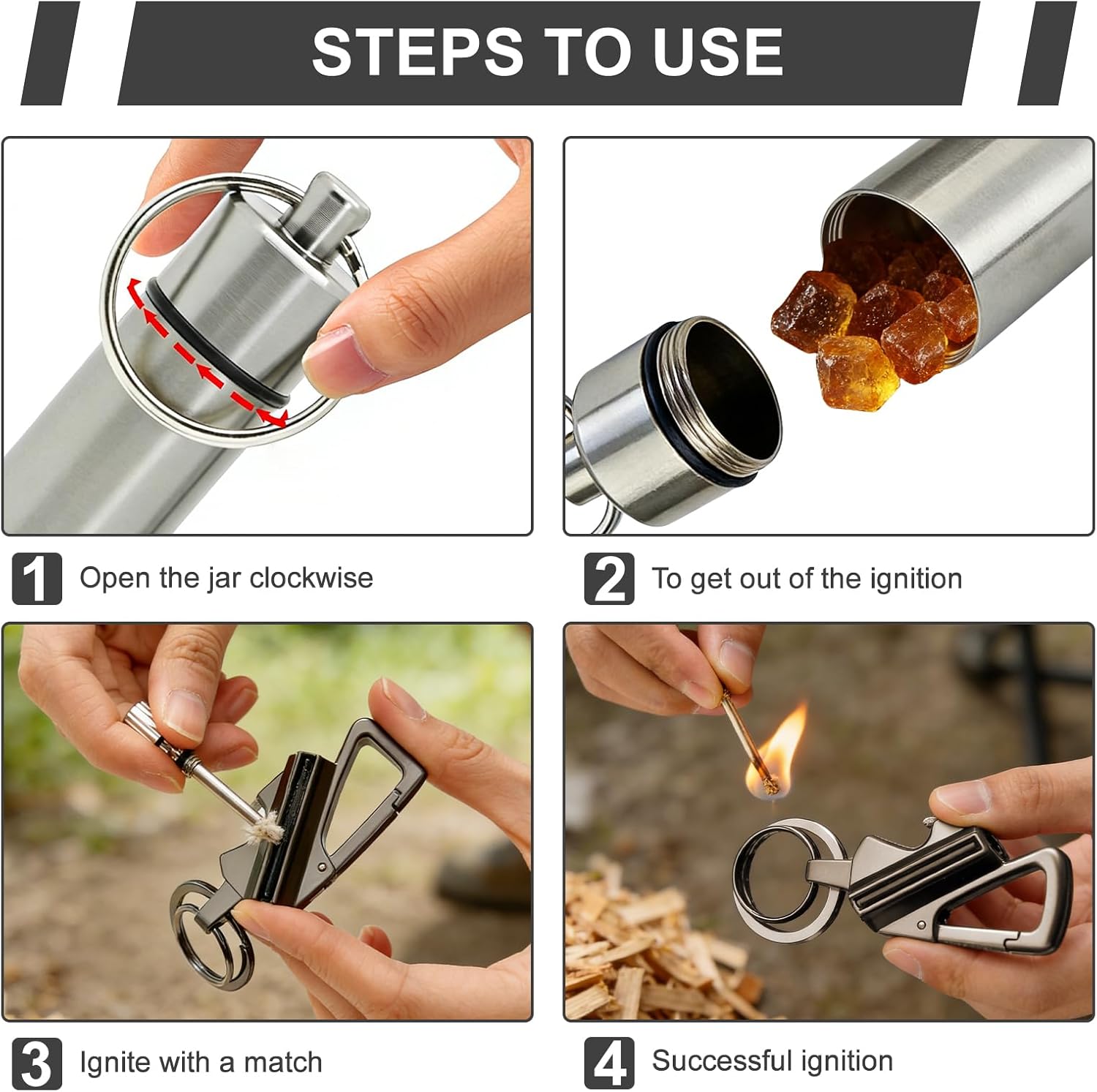 2 Pack Permanent Match Infinity Lighter with Tinder Storage Canister, Multitool Keychain Bottle Opener, Reusable Waterproof Match Strike Anywhere, Forever for Outdoor Survival, for Men Women