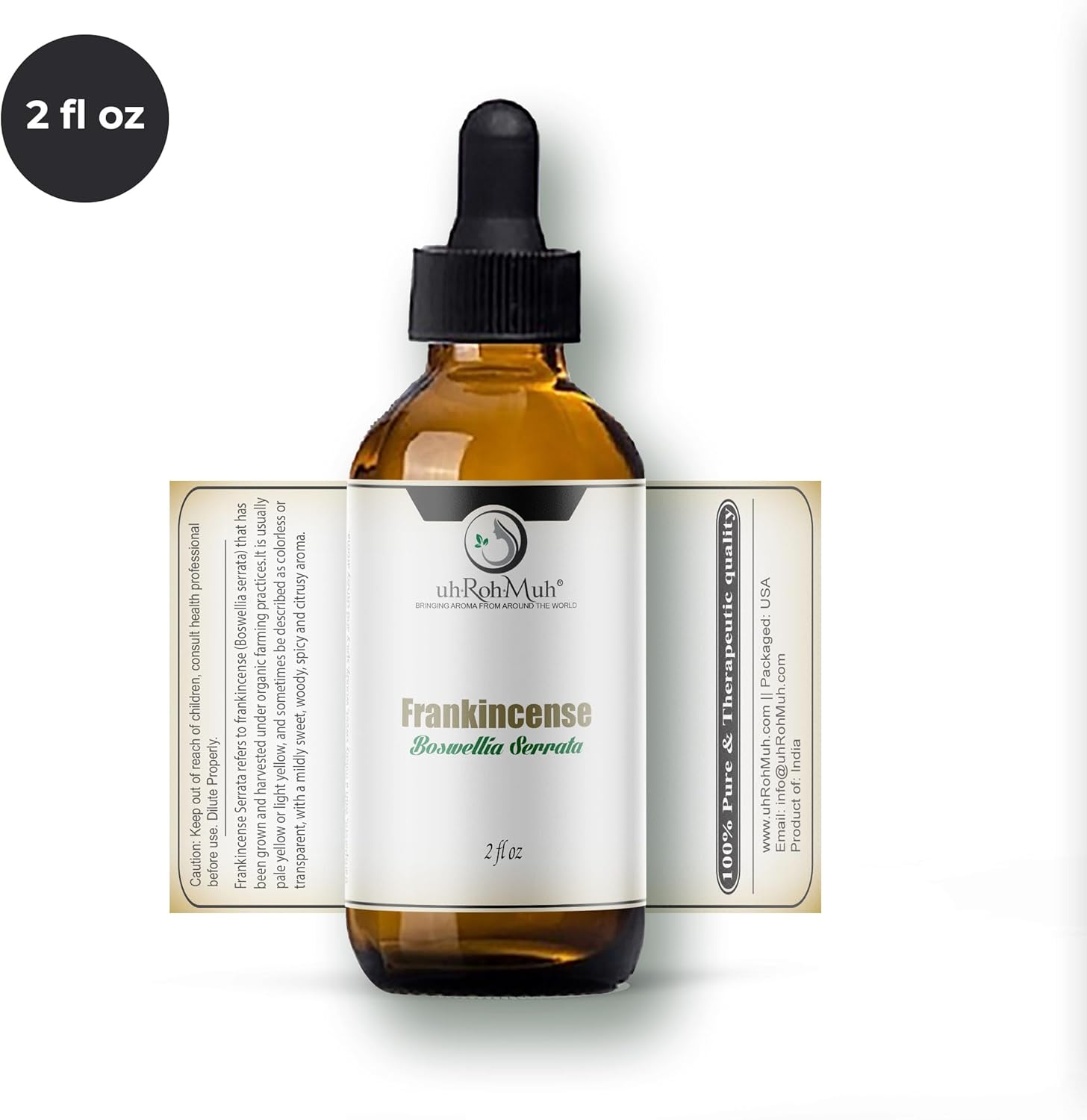 Frankincense Serrata Essential Oil - Steam Distilled Boswellia Serrata, Resin Oil, Warm Woody Aroma Base Note Essential Oil for Aromatherapy, Skincare, Massage and DIY Cosmetic Blends, India - 2 Fl oz
