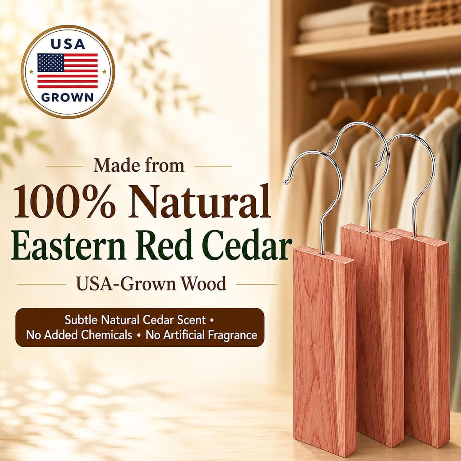 30 Pack Hanging Cedar Blocks for Clothes Storage, 100% Natural Eastern Red Cedar Planks with Metal Hooks, Sandable Cedar Closet Fresheners for Wardrobe, Drawers, Garment Bags & Storage Bins